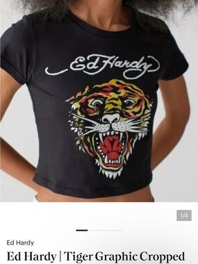 NWOT Ed Hardy Black Tee with Multicolor Tiger Graphic bedazzled